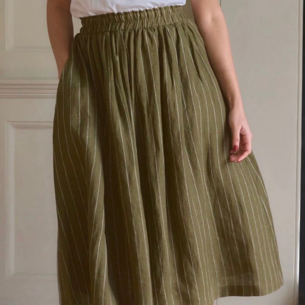 NWT Pyne & Smith No. 11 Linen Skirt, Kelp Green Stripe